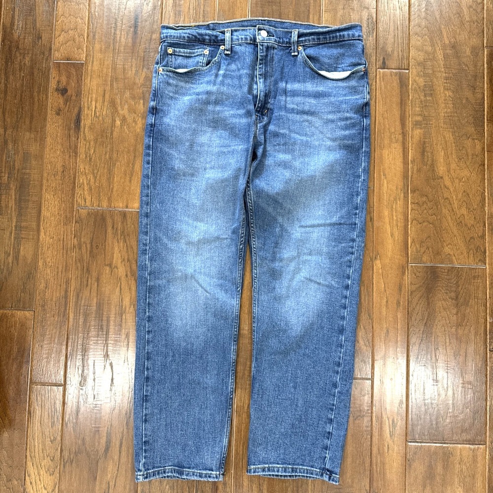 Levi's 505 Jeans Mens 36x30 Blue Whiskers Grunge Straight Leg Spandex Casual Dad